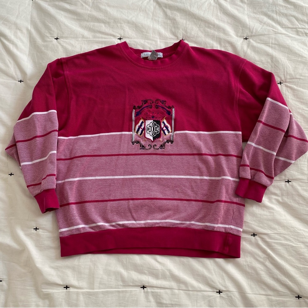 IZOD Club Vintage Burgundy/Pink Embroidered Sweater Ladies size Large